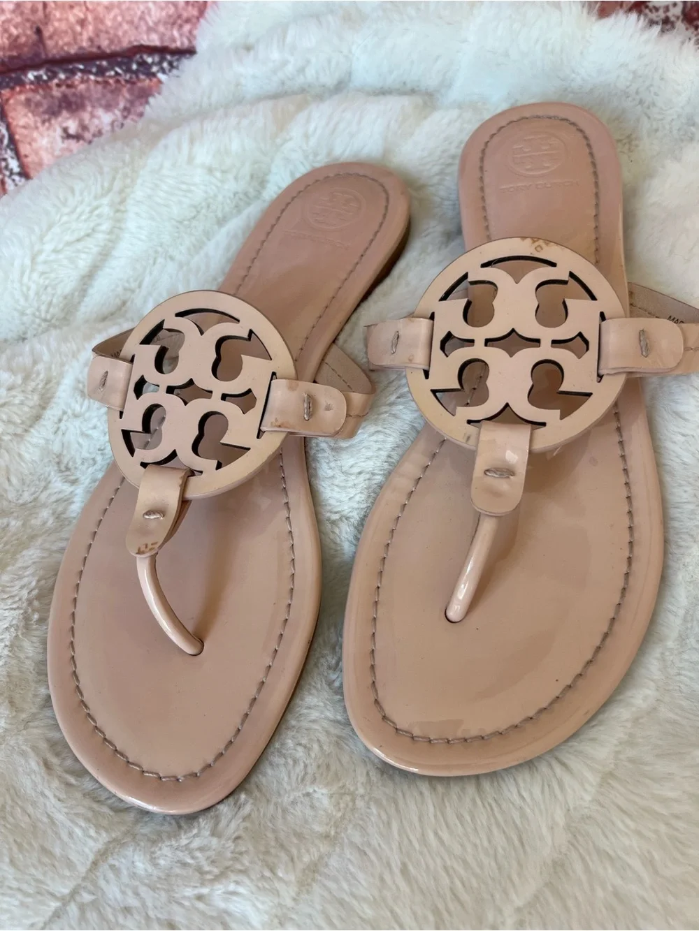 Tory Burch Miller Sandal Light Nude Tan Leather Thong Flats